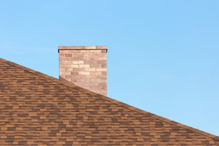 part of shingle roof and chimney