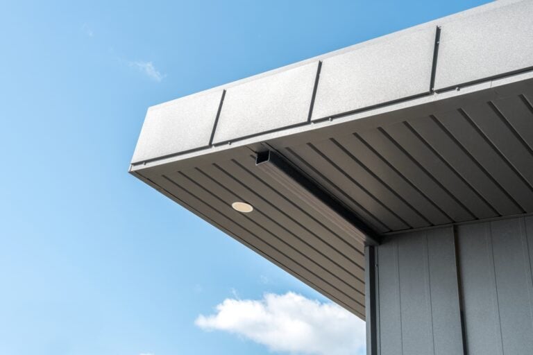 A large flat roof overhang