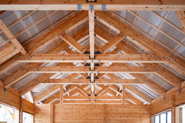 rafters vs trusses-interior view of trusses making the roof of a home