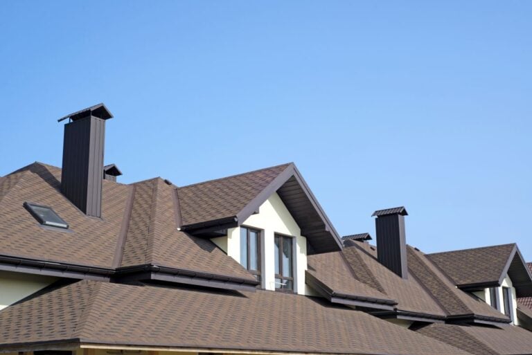 house roof with brown asphalt shingles